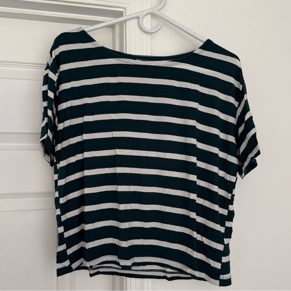 Old Navy Tops - Old Navy Teal and White Striped Short Sleeve Cropped Tee, size medium